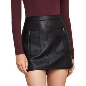 BCBG Sabina Womens Black Faux Leather Pocket Mini Skirt Small